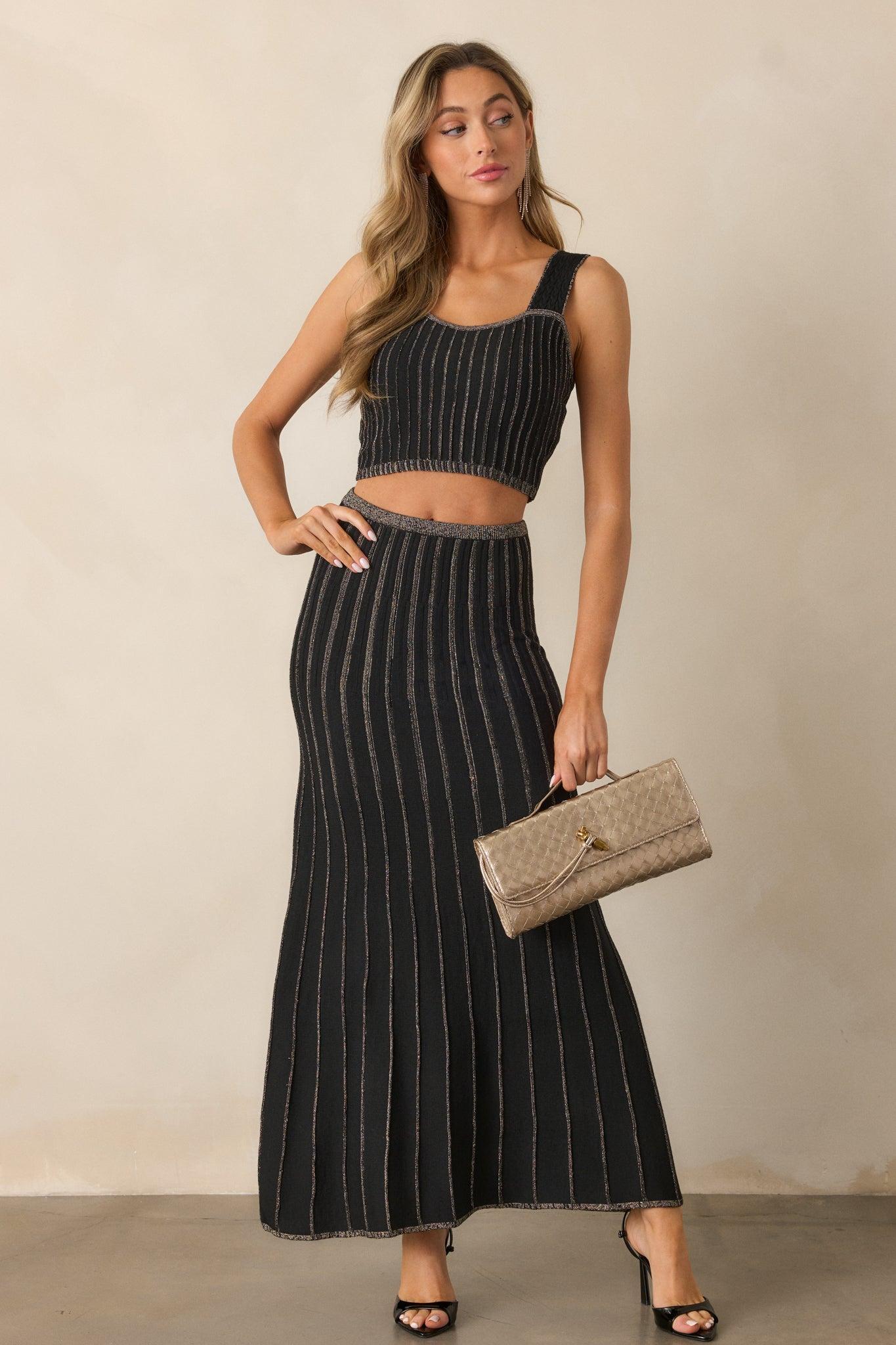 MINKPINK Celia Lurex Black Stripe Crop Top Product Image