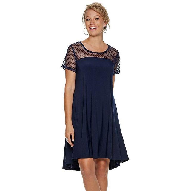 Womens Nina Leonard Sheer Dot Mesh Swing Dress Blue Product Image