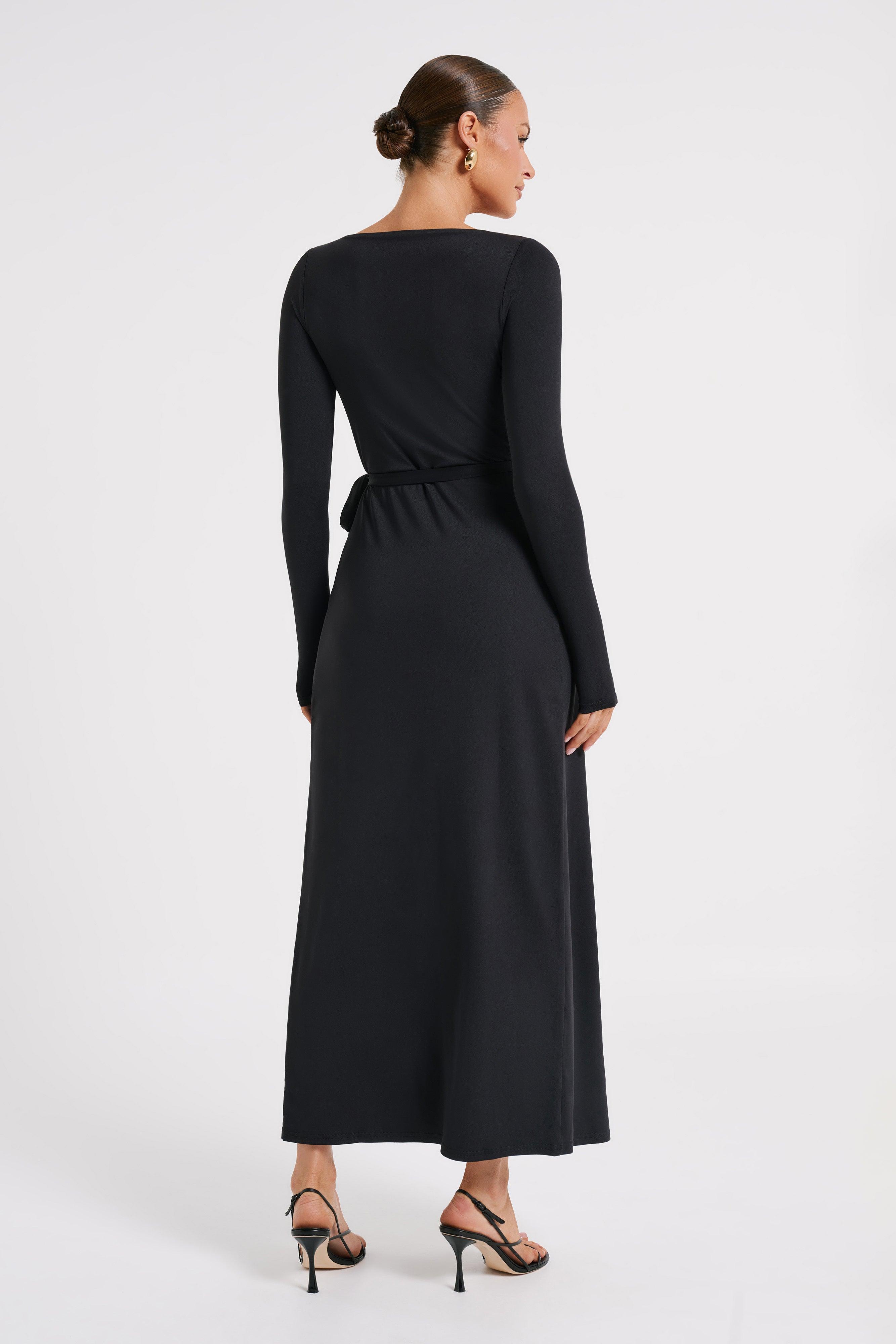 Gillian Recycled Nylon Wrap Maxi Dress - Black Product Image