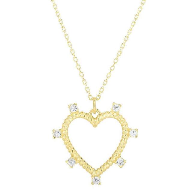 Sunkissed Sterling Silver Over Cubic Zirconia Open Heart Necklace, Womens Yellow Gold Tone Product Image