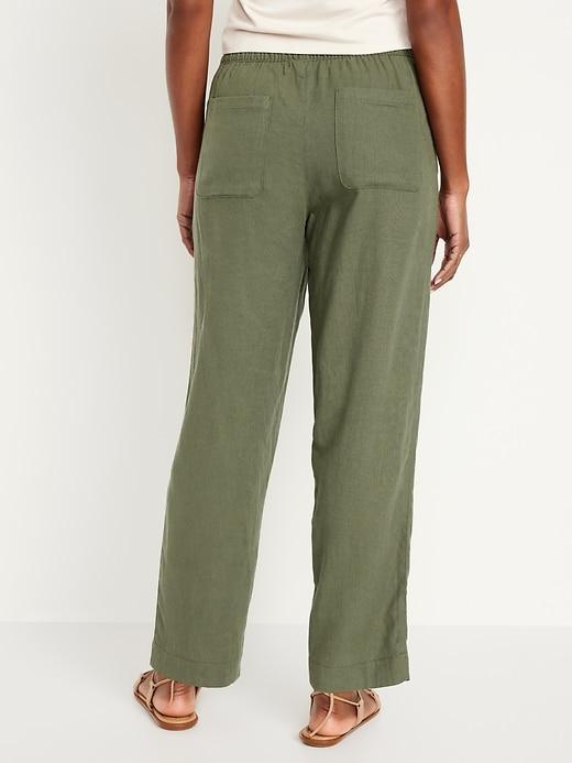 High-Waisted Linen-Blend Straight Pants Product Image