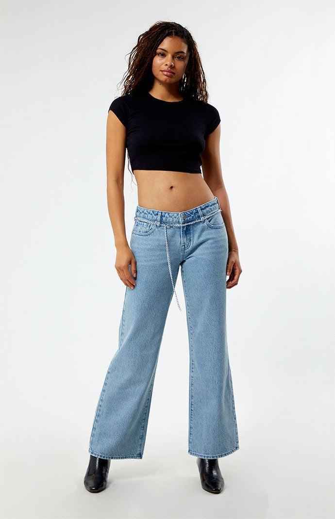 PacSun Womens Eco Light Indigo Chain Belt Low Rise Wide Leg Jeans Product Image