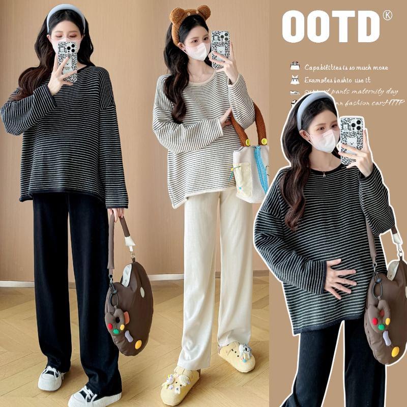 Maternity Crewneck Striped Sweater Product Image