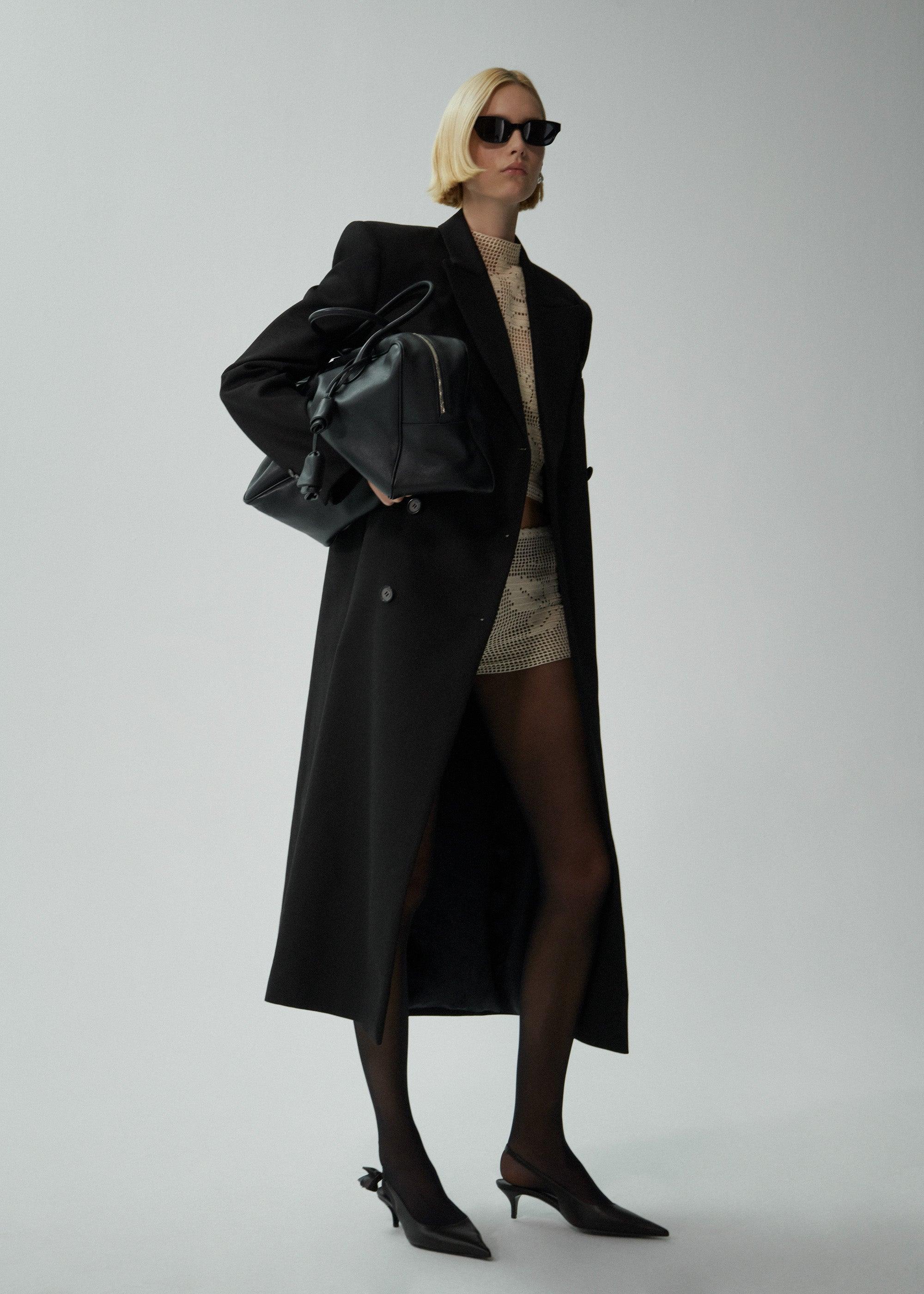 Long classic wool coat in black Product Image