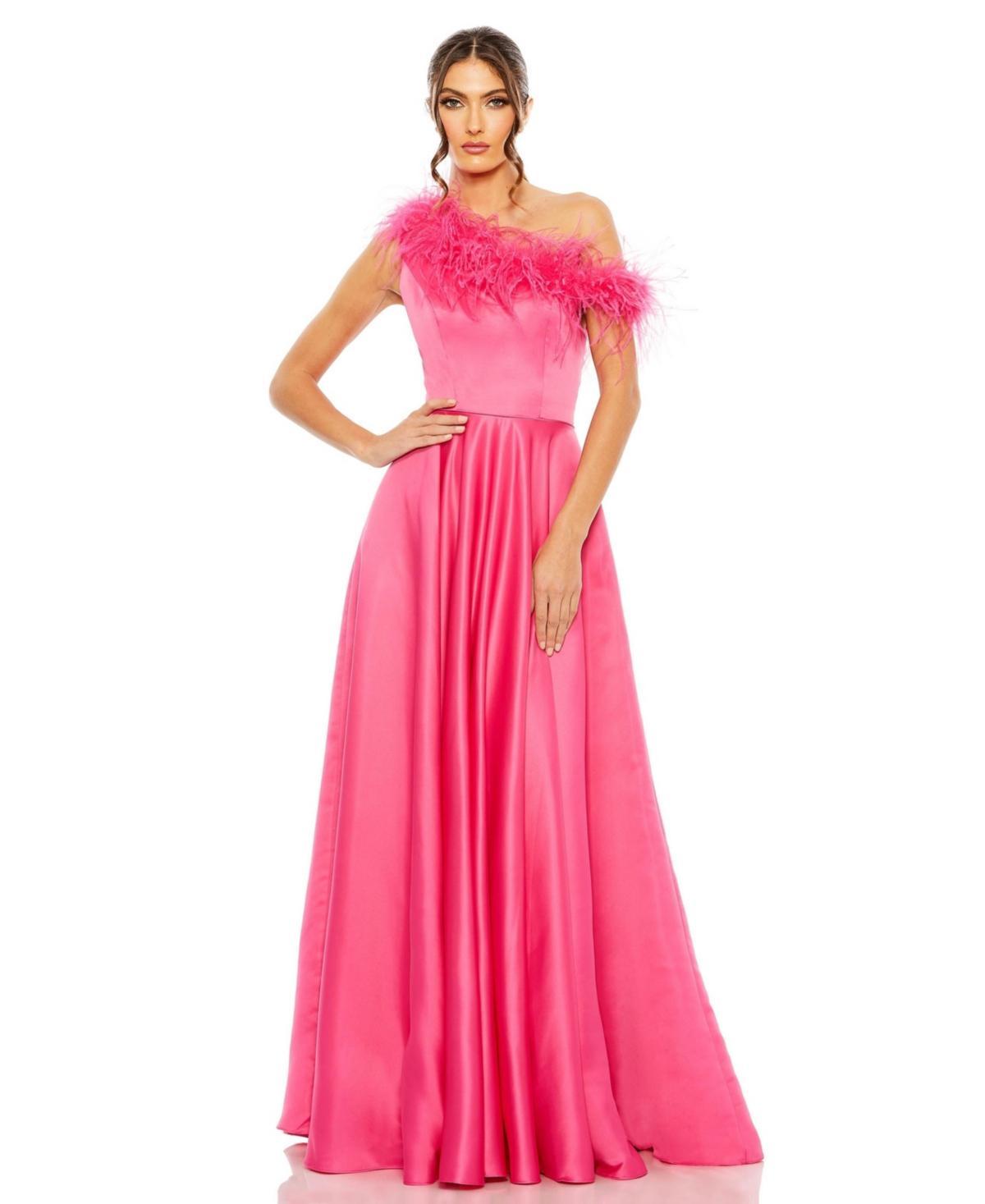 Mac Duggal Feather Trim One-Shoulder Gown Product Image