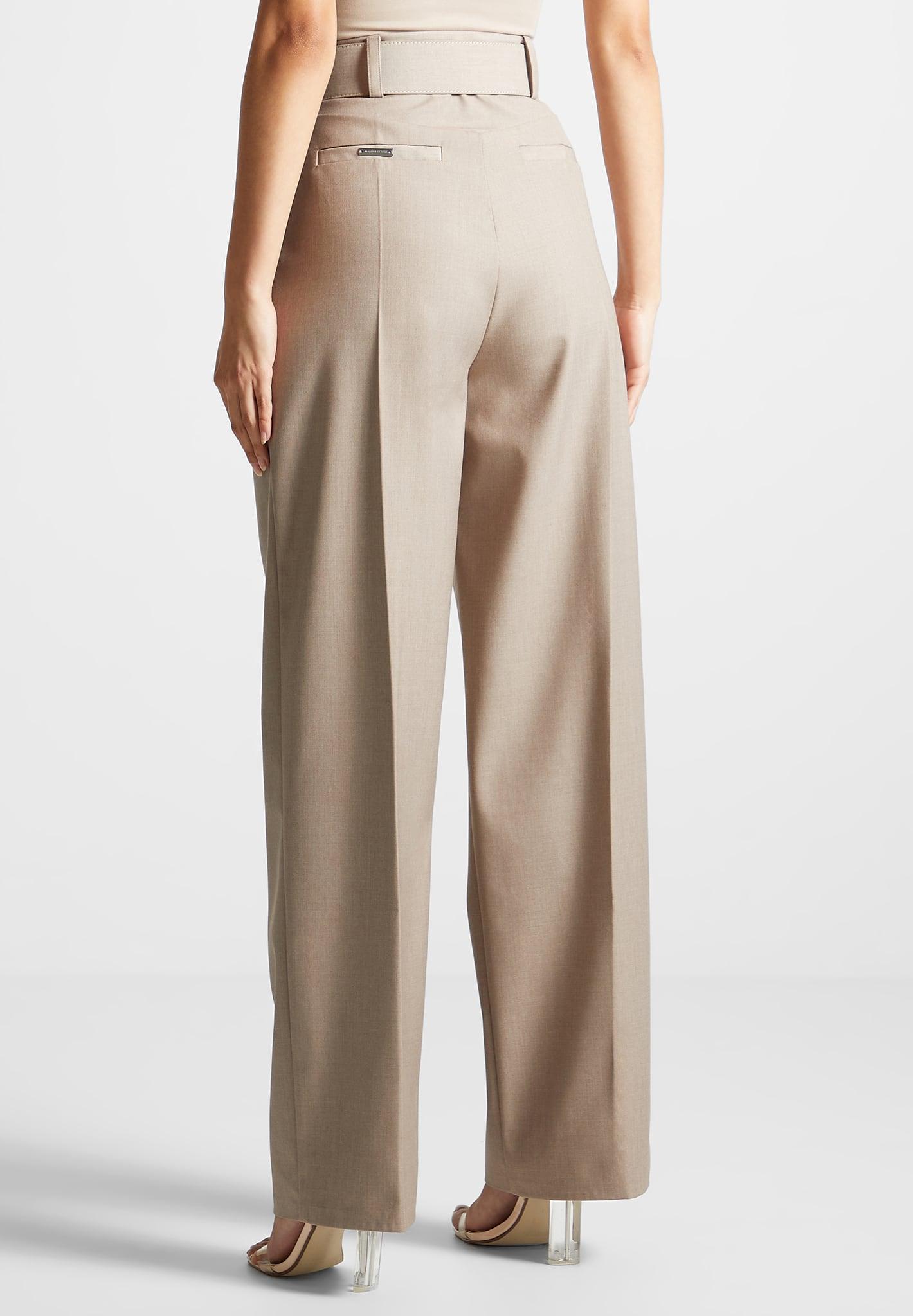 Tailored Pleated Trousers with Eiffel Belt - Taupe Female Product Image