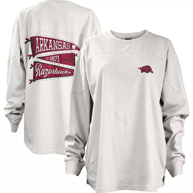 Womens Pressbox Arkansas Razorbacks Pennant Stack Oversized Long Sleeve T-Shirt Product Image