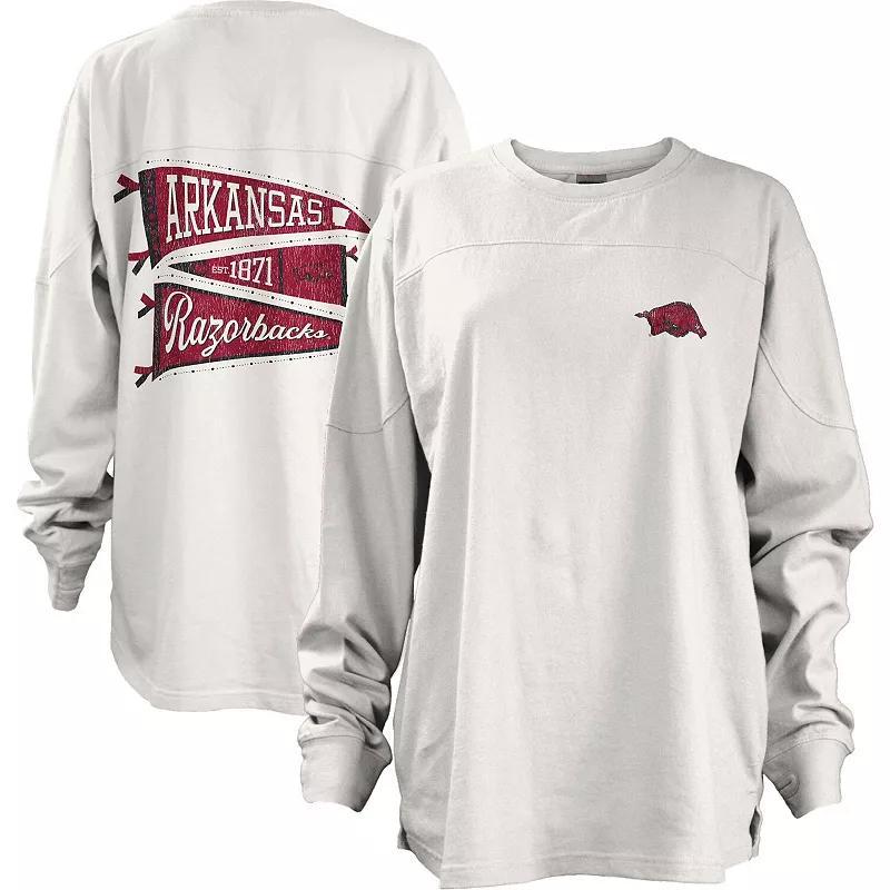 Womens Pressbox Arkansas Razorbacks Pennant Stack Oversized Long Sleeve T-Shirt Product Image