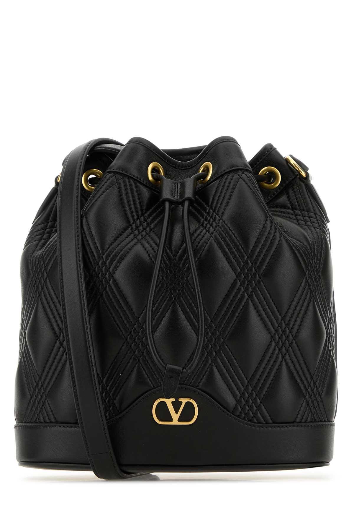 VALENTINO GARAVANI Black Nappa Leather Quiltie Bucket Bag In Nero Product Image