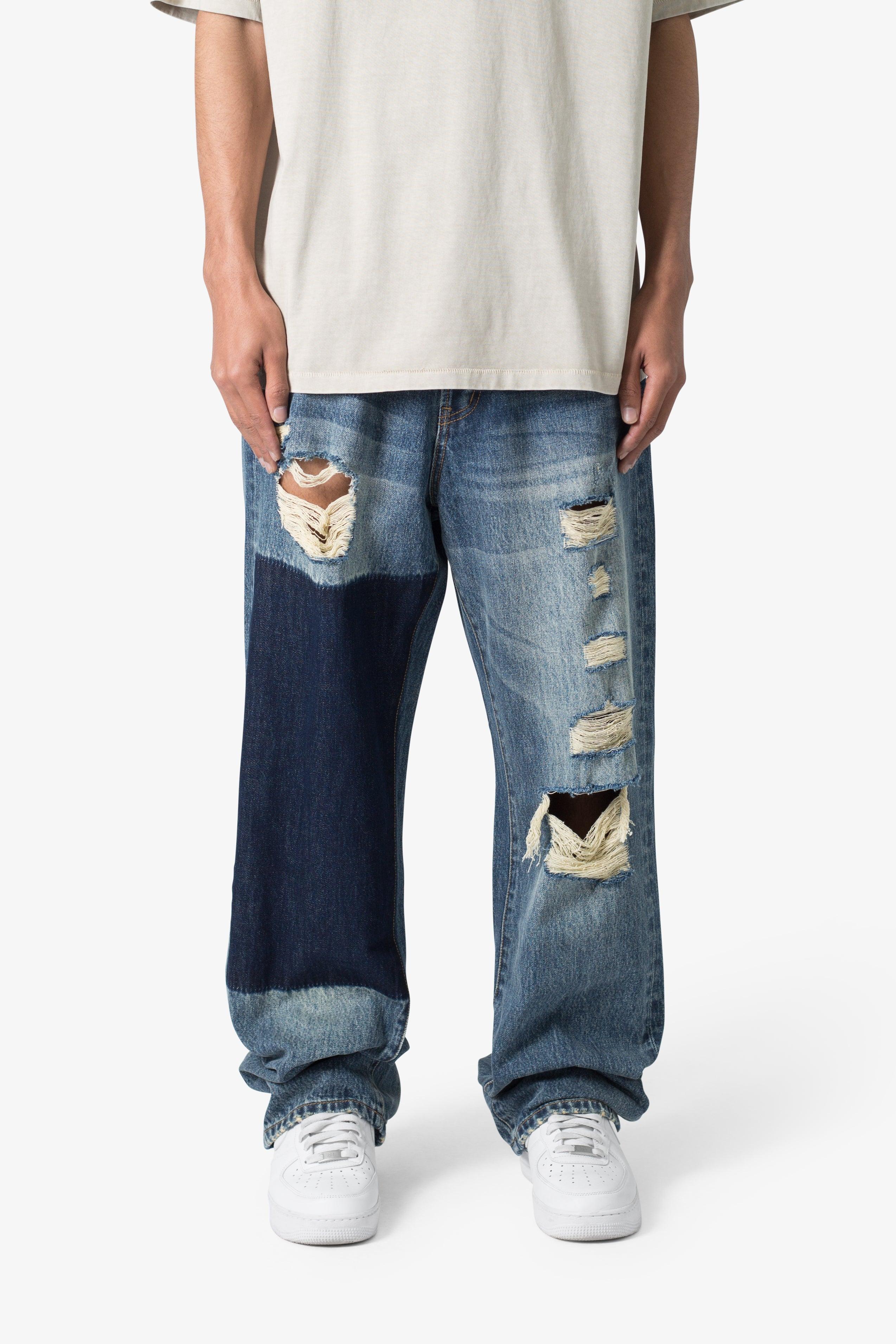 Ultra Baggy One Knee Thrashed Denim - Blue Product Image