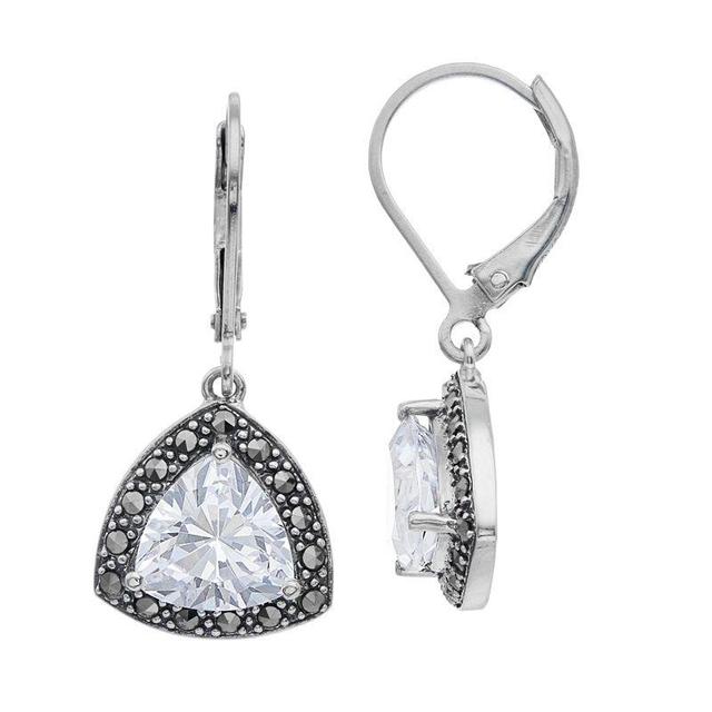 Lavish by TJM Sterling Silver Trillion Cut Cubic Zirconia & Marcasite Leverback Earrings, Womens Product Image