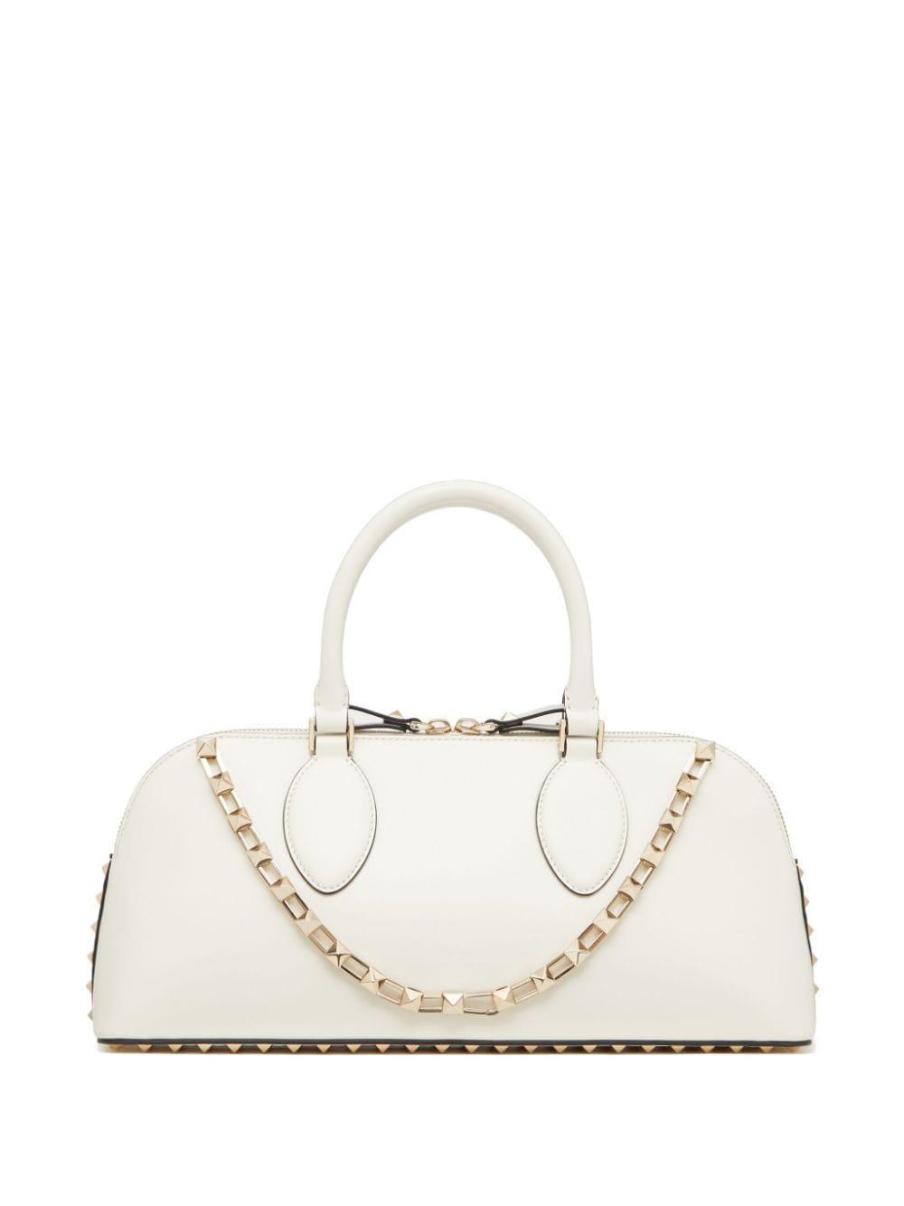 Rockstud-embellished Leather Tote Bag In White Product Image