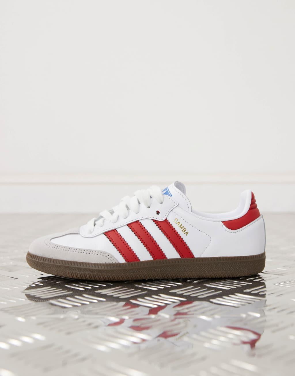 adidas Originals Samba OG sneakers in white and bright red Product Image