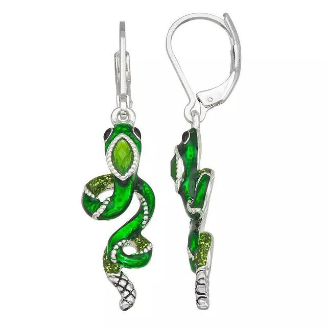 Napier Silver Tone Simulated Crystal Green Cobra Snake Drop Earrings, Womens Product Image