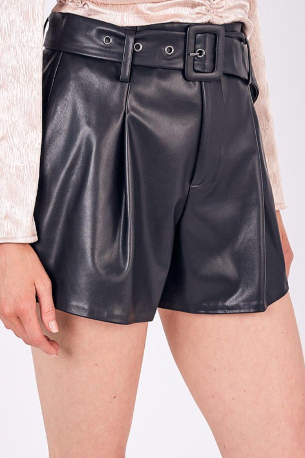 Black Faux Leather Shorts Female Product Image