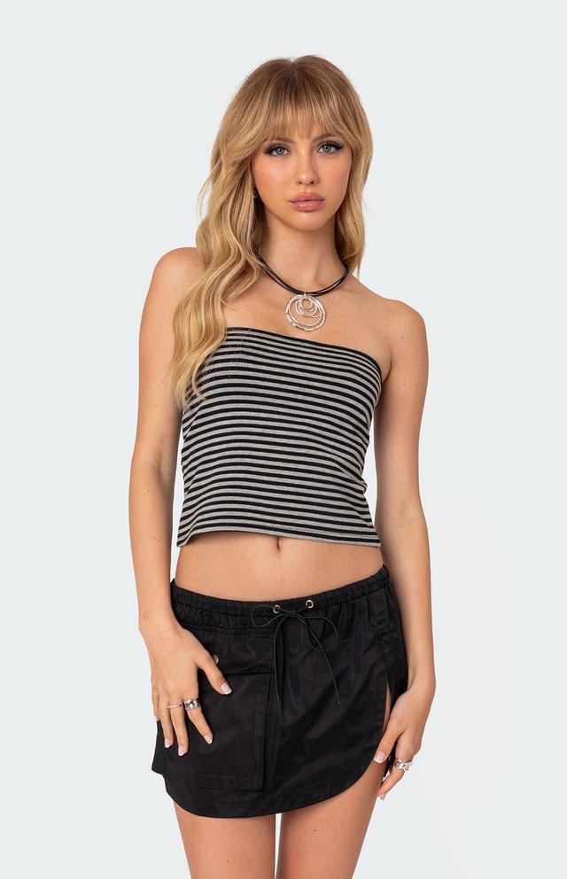 Edikted Women's Lilah Striped Tube Top in Black/Gray - Product Image