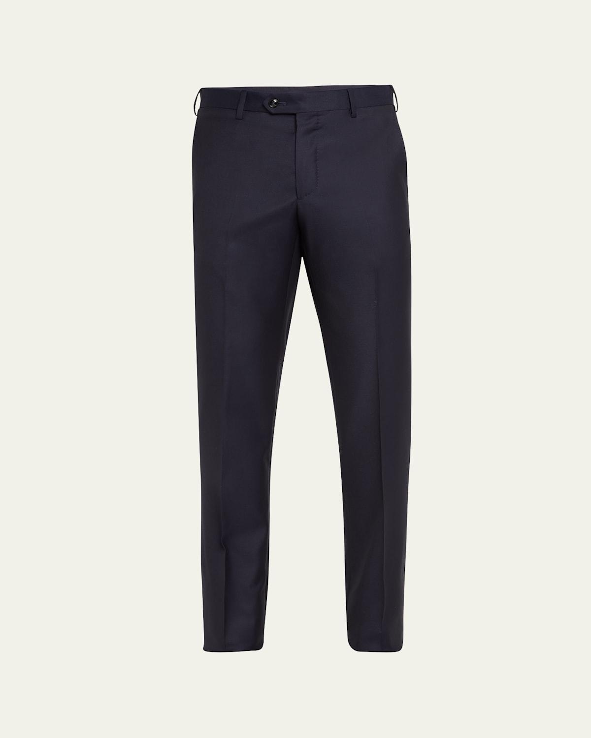 Mens Solid Wool Flat-Front Trousers Product Image