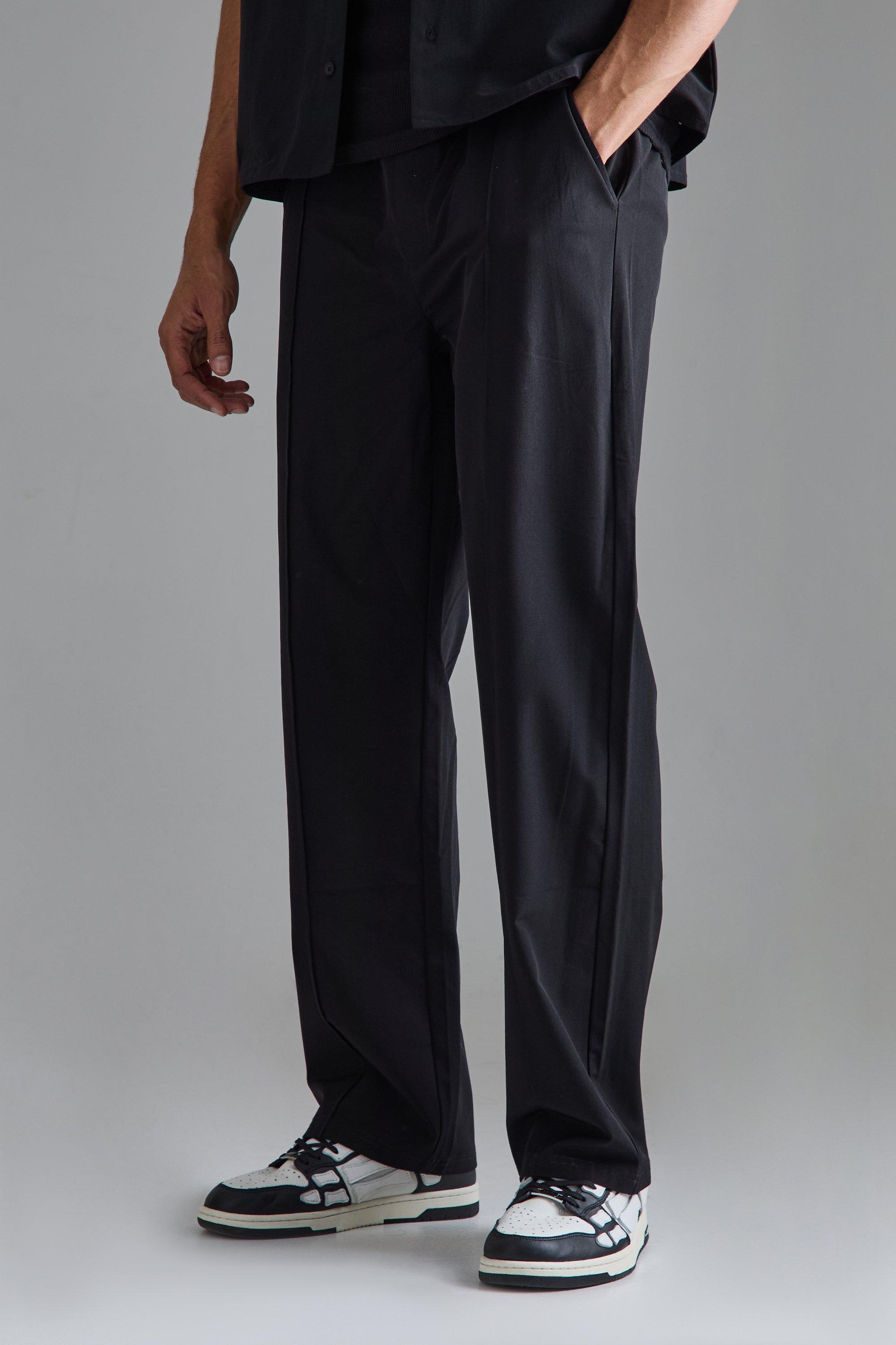 Elasticated Waist Technical Stretch Relaxed Pintuck Pants | boohooMAN USA product image