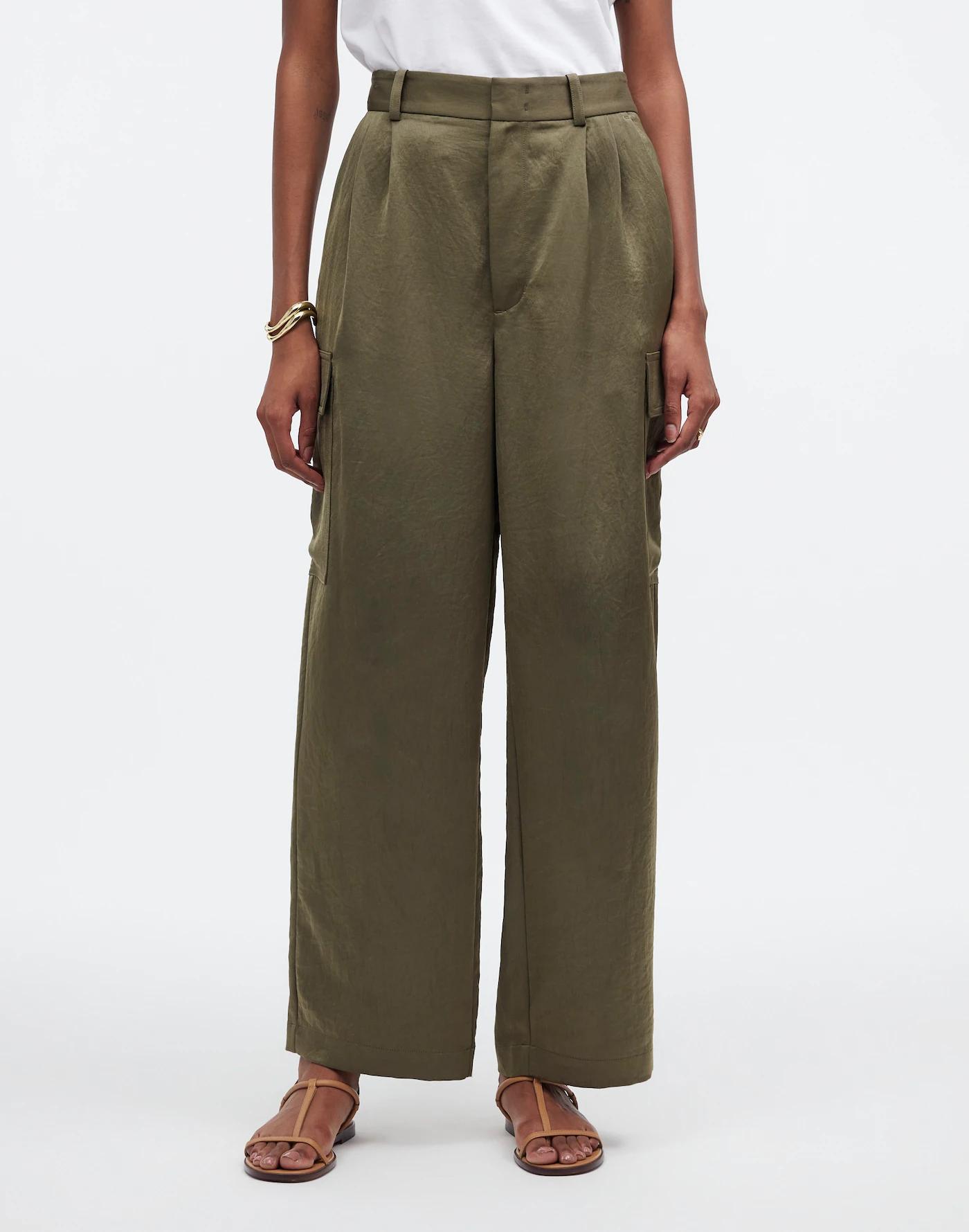 High-Rise Straight Cargo Trousers in Satin Product Image