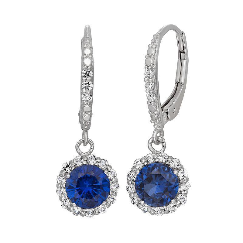 Lab-Created Blue and White Sapphire Sterling Silver Halo Drop Earrings, Womens Product Image