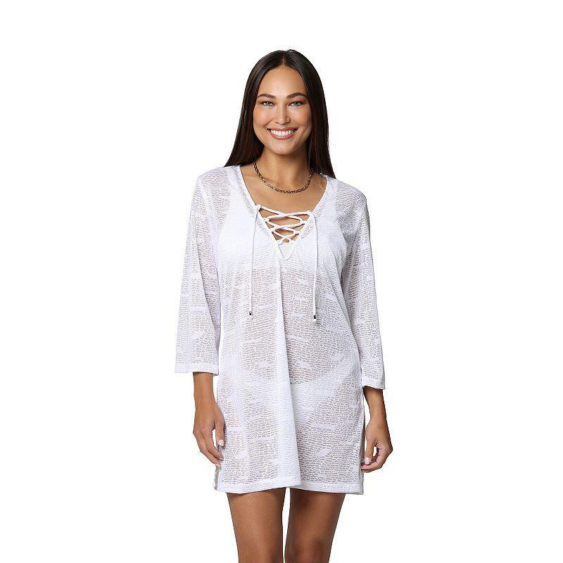 Womens Portocruz Lace-Up V-Neck Swim Cover-Up Tunic Natural Product Image