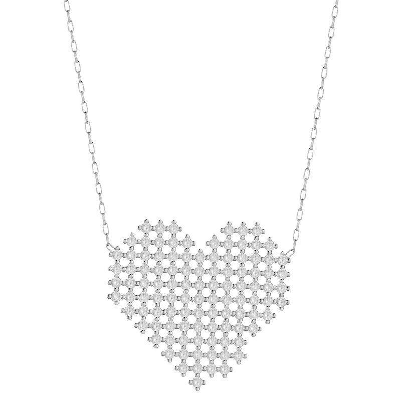 Sunkissed Sterling Cubic Zirconia Pixel Heart Necklace, Womens Silver Tone Product Image