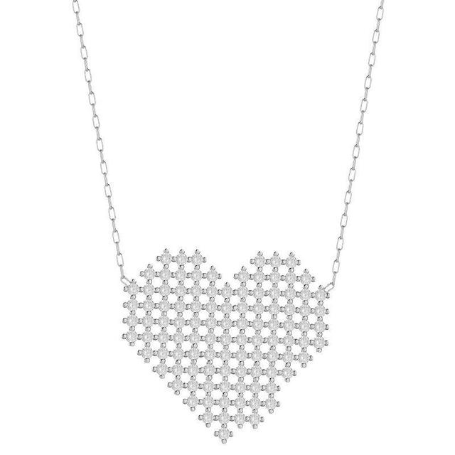 Sunkissed Sterling Cubic Zirconia Pixel Heart Necklace, Womens Silver Tone Product Image