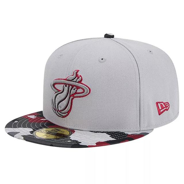 Mens New Era Gray Miami Heat Active Color Camo Visor 59FIFTY Fitted Hat Product Image