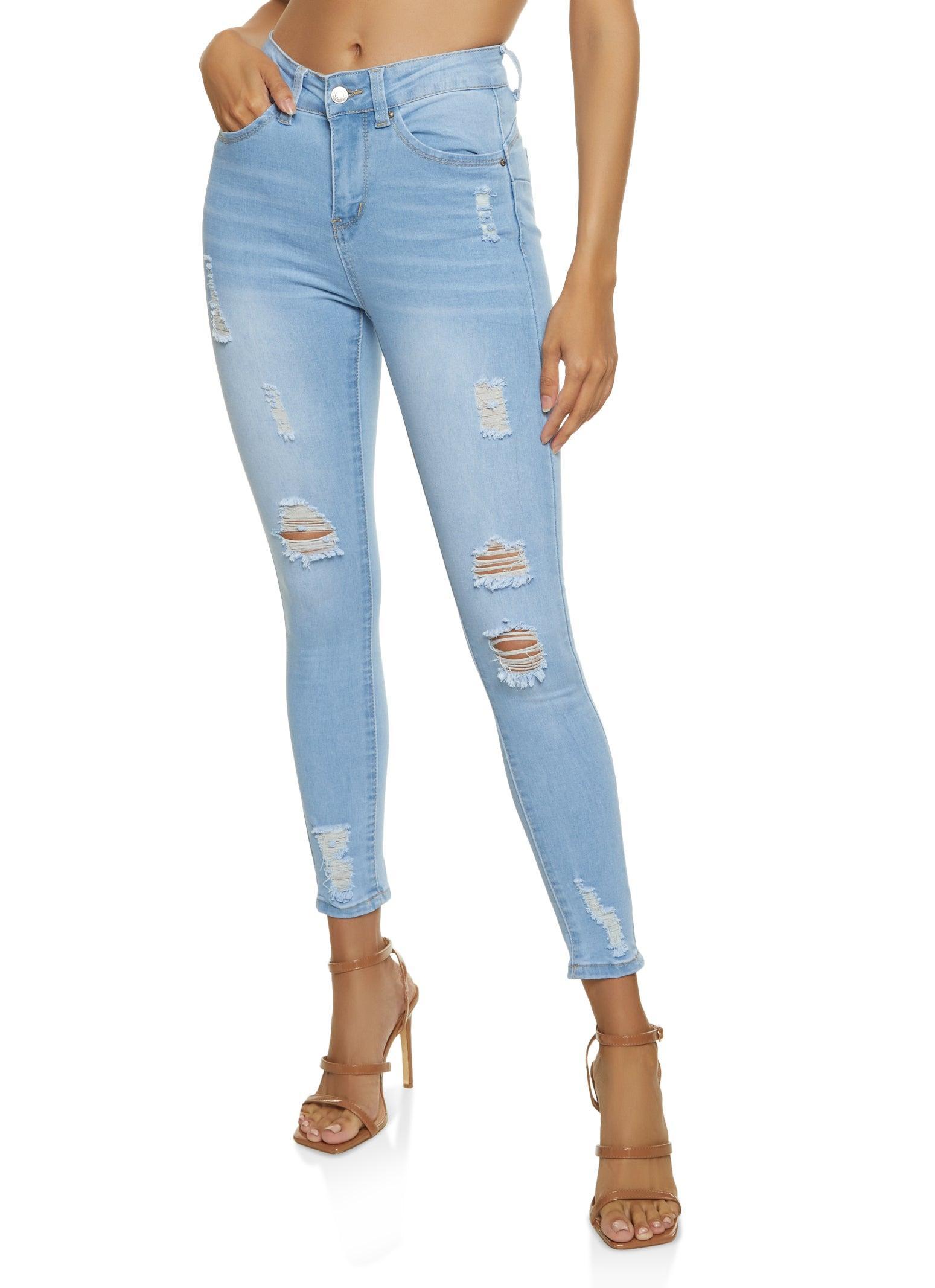 Womens WAX Distressed Frayed Skinny Jeans Product Image