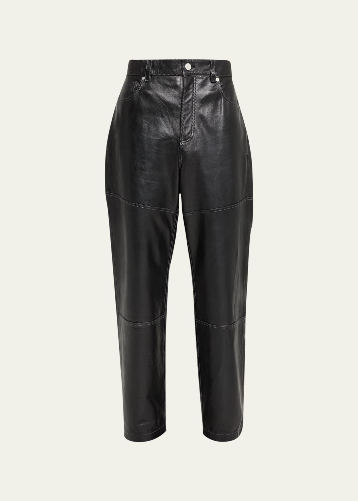 Mens Paneled Loose-Fit Leather Trousers Product Image