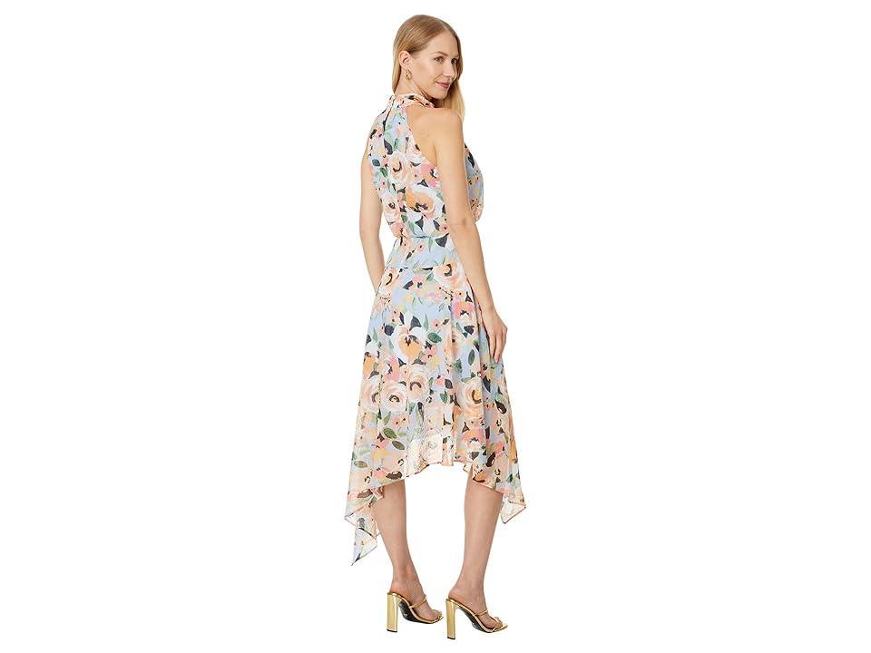 Vince Camuto Metallic Floral Asymmetric Hem Chiffon Dress Product Image