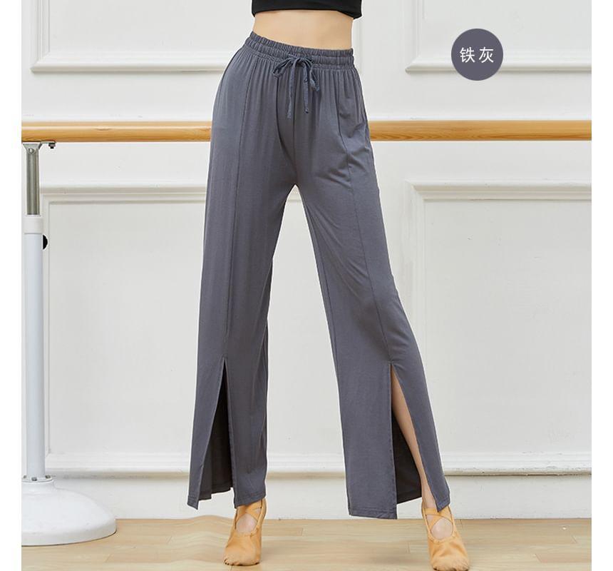 Elastic Waist Plain Slit Wide Leg Pants Product Image