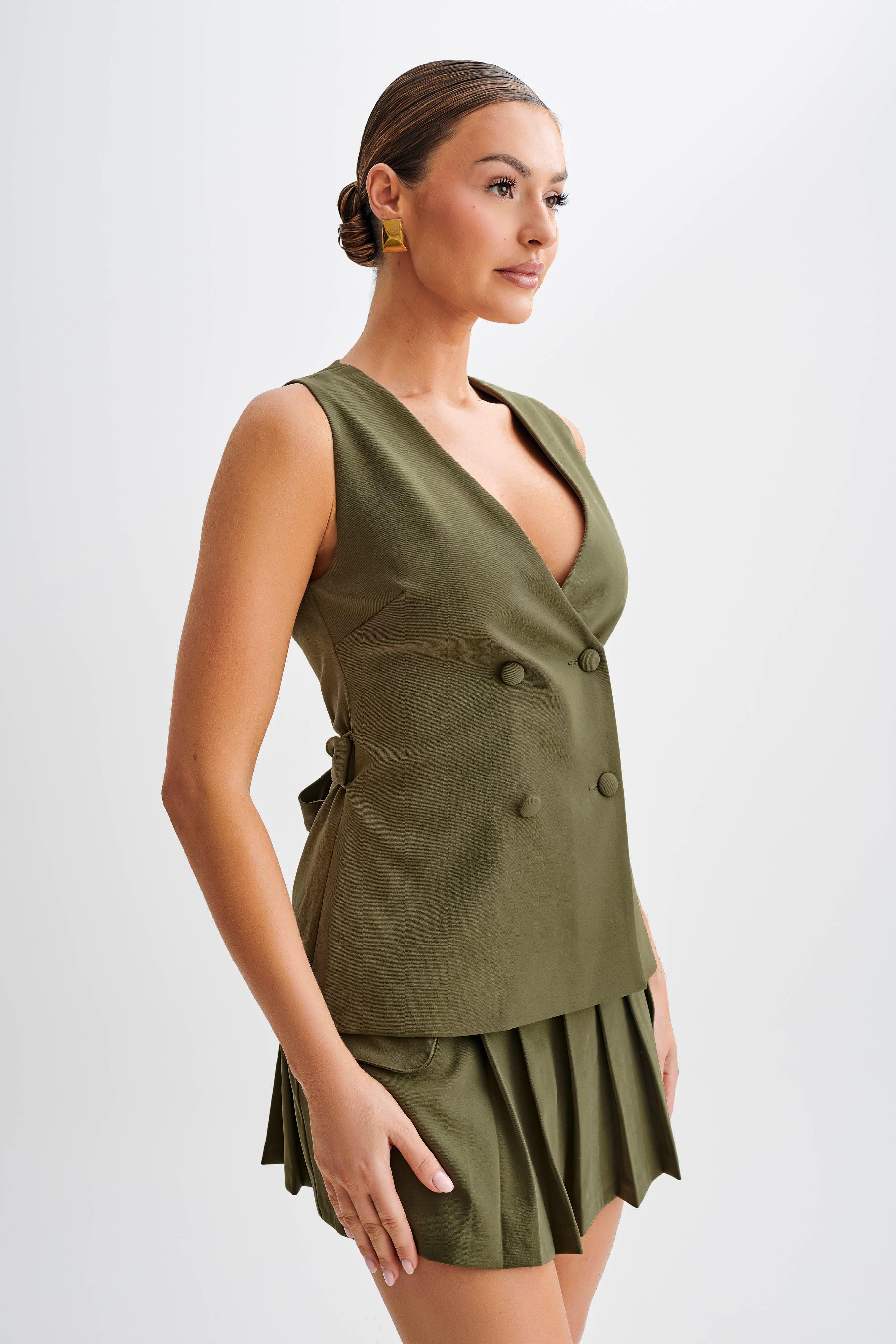 Amelie Suiting Longline Vest - Military Olive Product Image