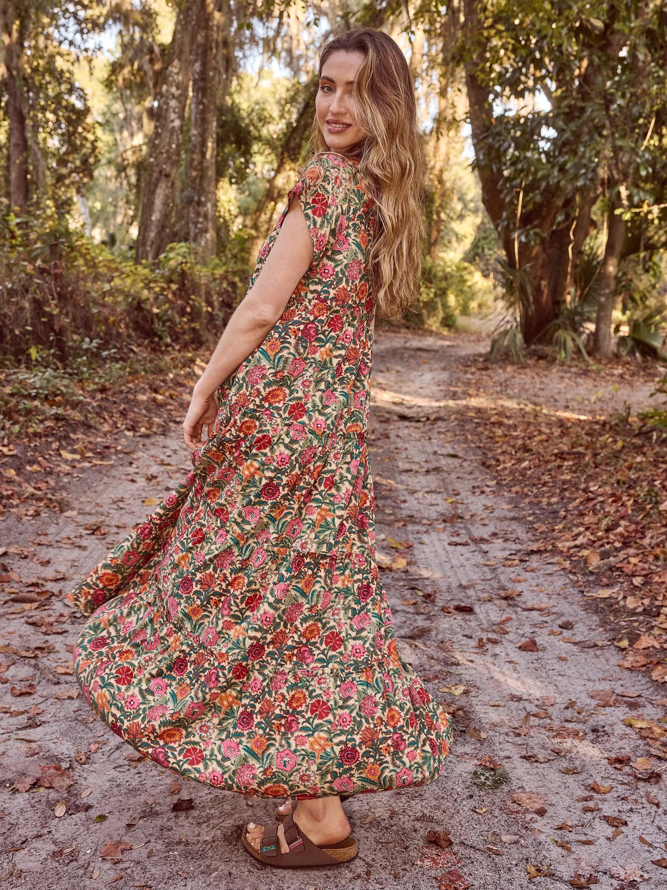 Berkley Maxi Dress - Tan Pink Floral Product Image