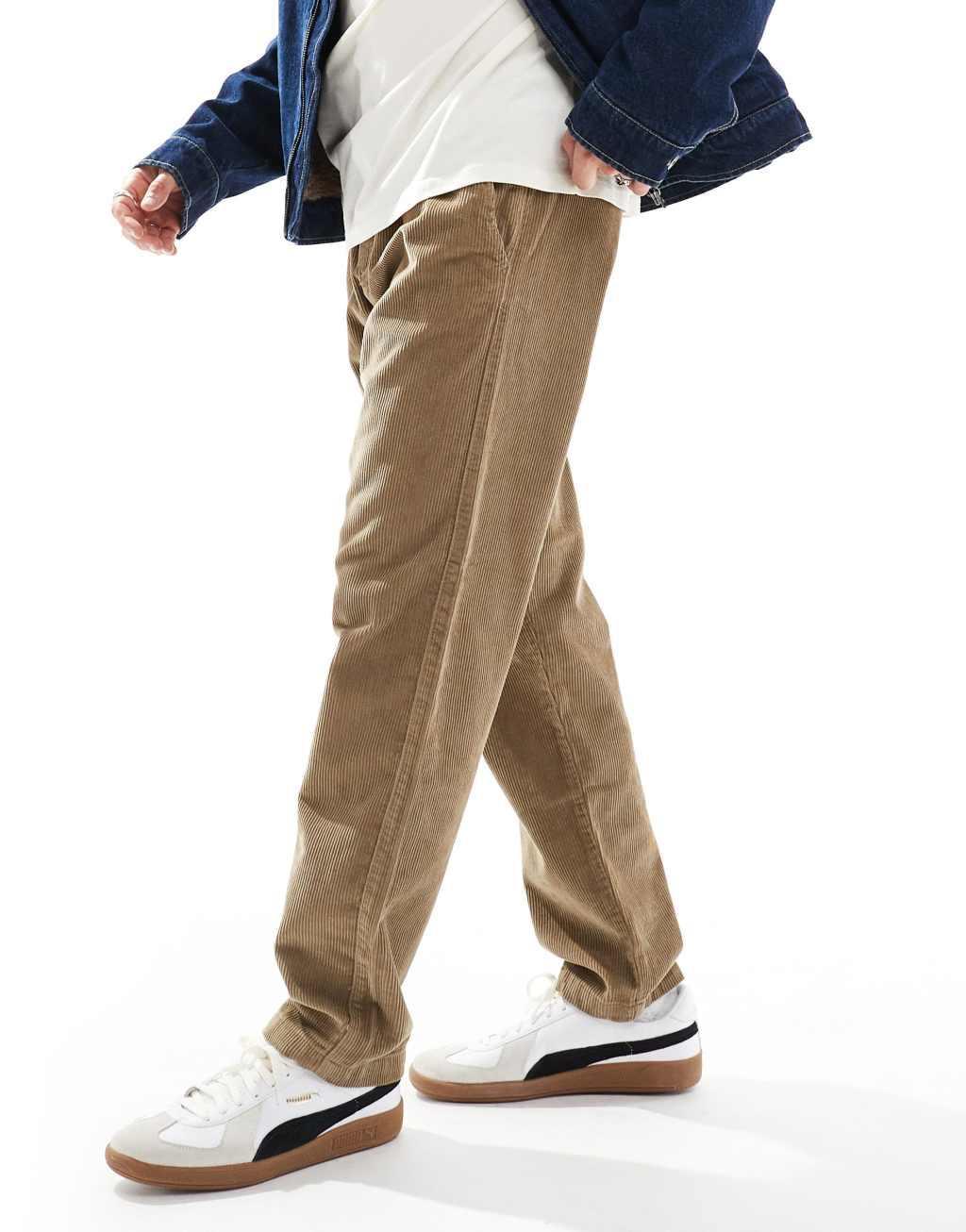 Jack & Jones loose fit drawstring cord pants in tan Product Image