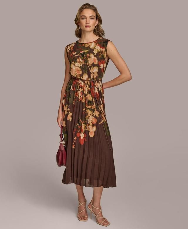 Donna Karan Womens Chiffon Floral Pleated Dress Product Image