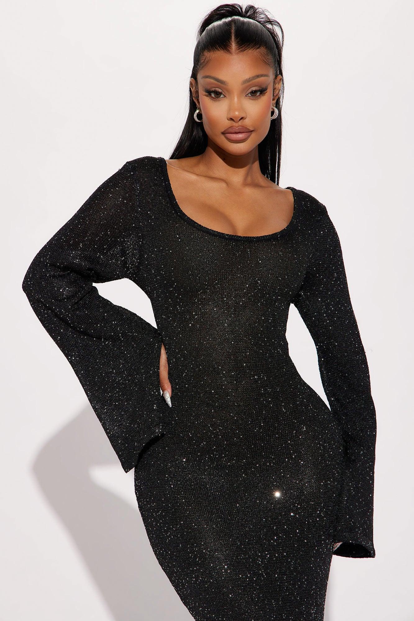 Cherri Sequin Sweater Maxi Dress - Black Product Image