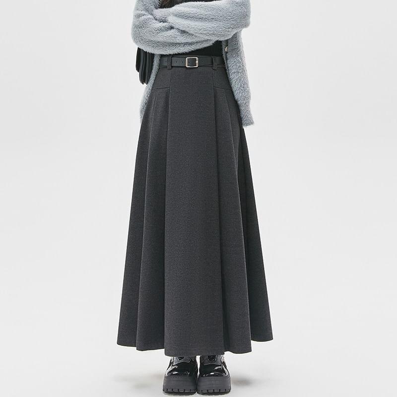 High Rise Plain Pleated Maxi A-Line Skirt Product Image