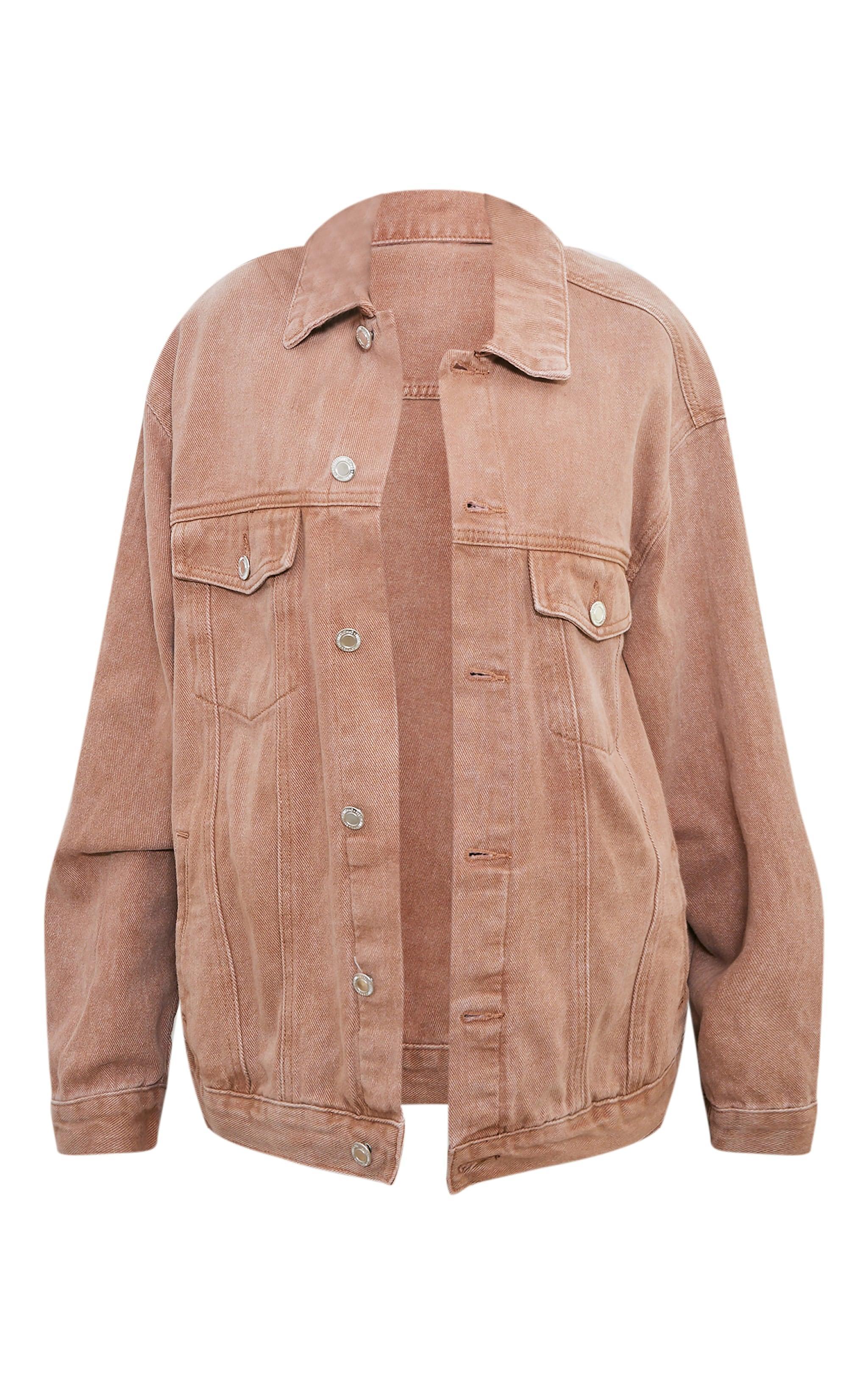 Washed Taupe Oversized Boyfriend Denim Jacket Product Image