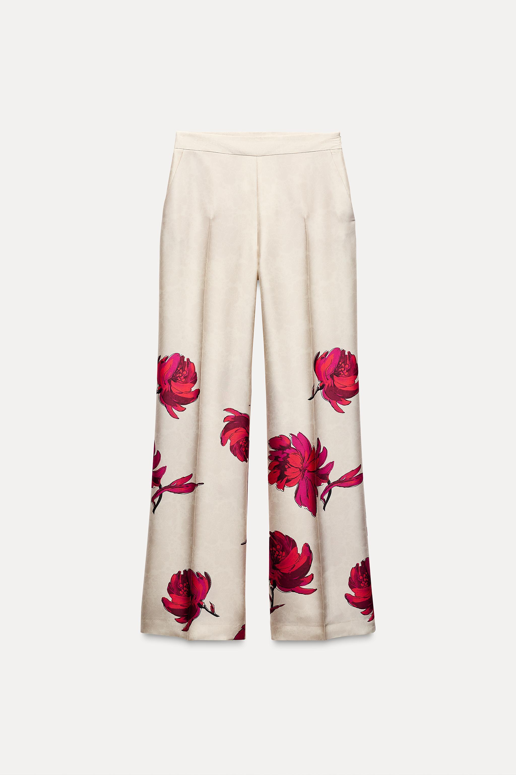 FLORAL PRINT SATIN EFFECT PANTS Product Image