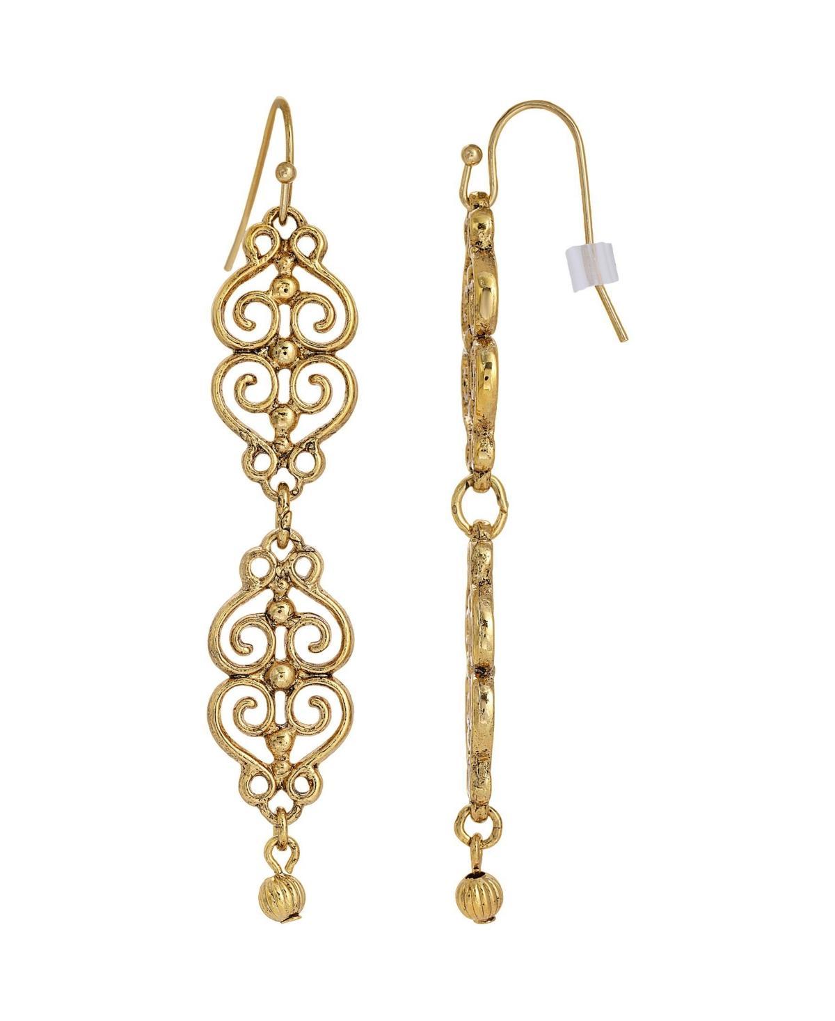 1928 Gold Tone Filigree Wire Drop Earrings, Womens Product Image