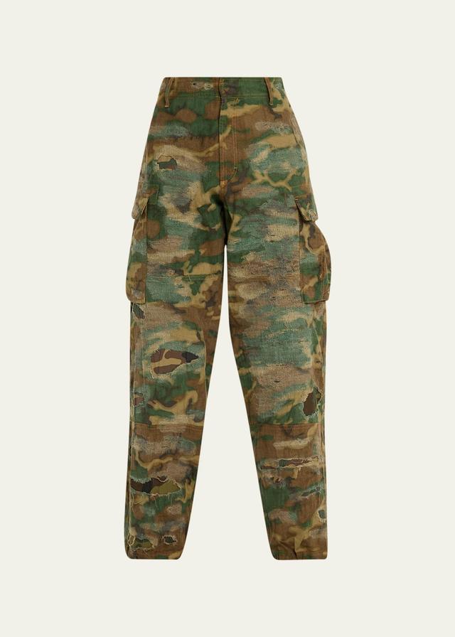 Mens Distressed Camo Cargo Pants Product Image