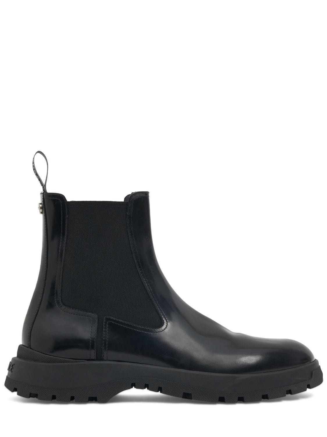 VERSACE Leather Chelsea Boots In Black Product Image