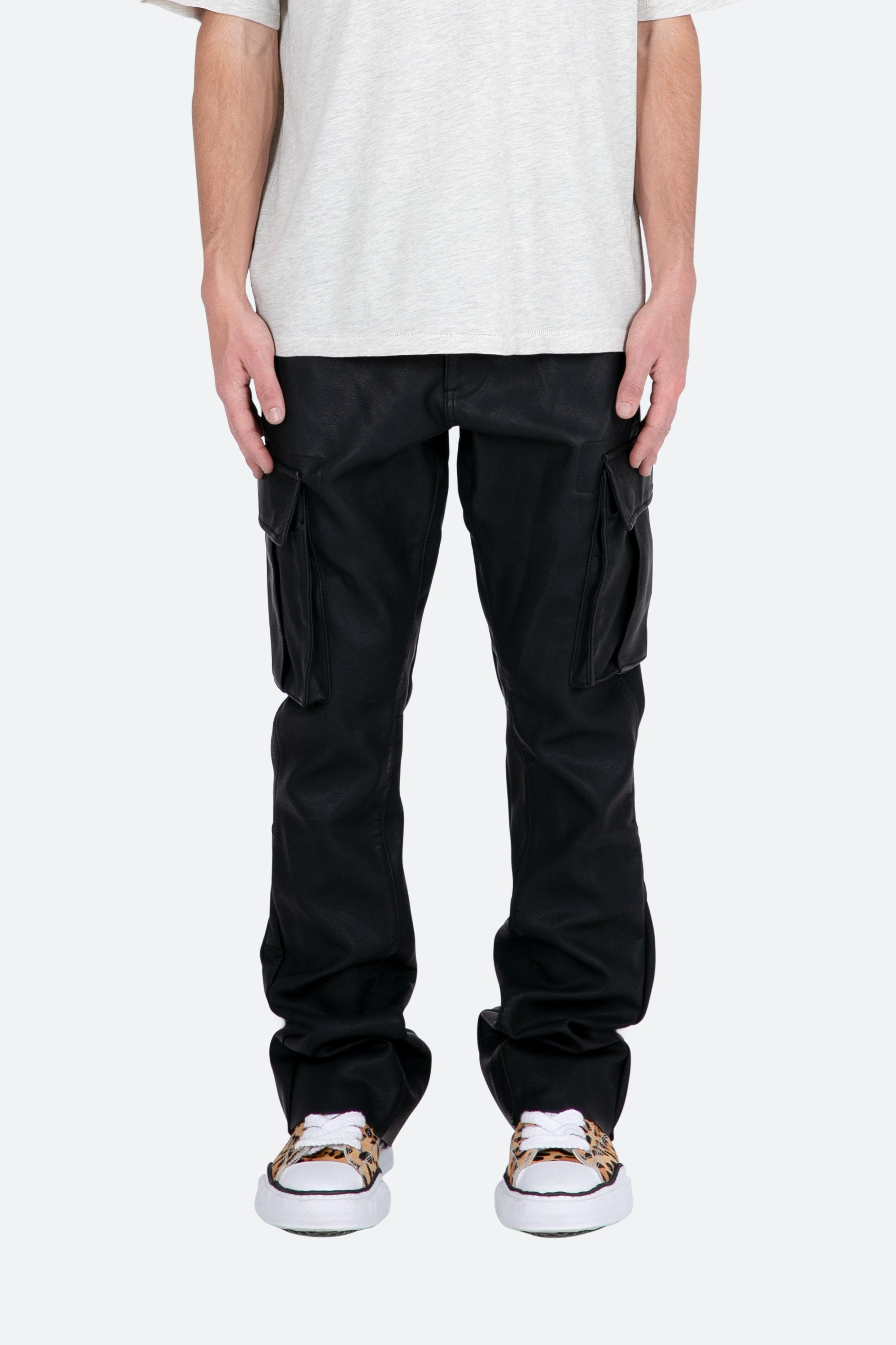 B449 Leather Cargo Flare Pants - Black Product Image