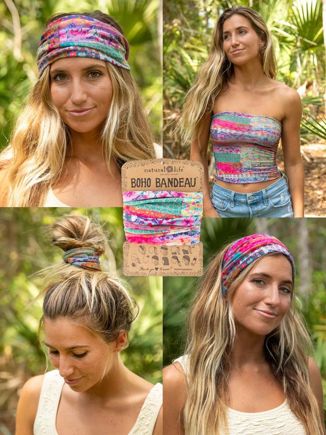 Full Boho Bandeau® Headband - Pink Watercolor Patchwork Product Image