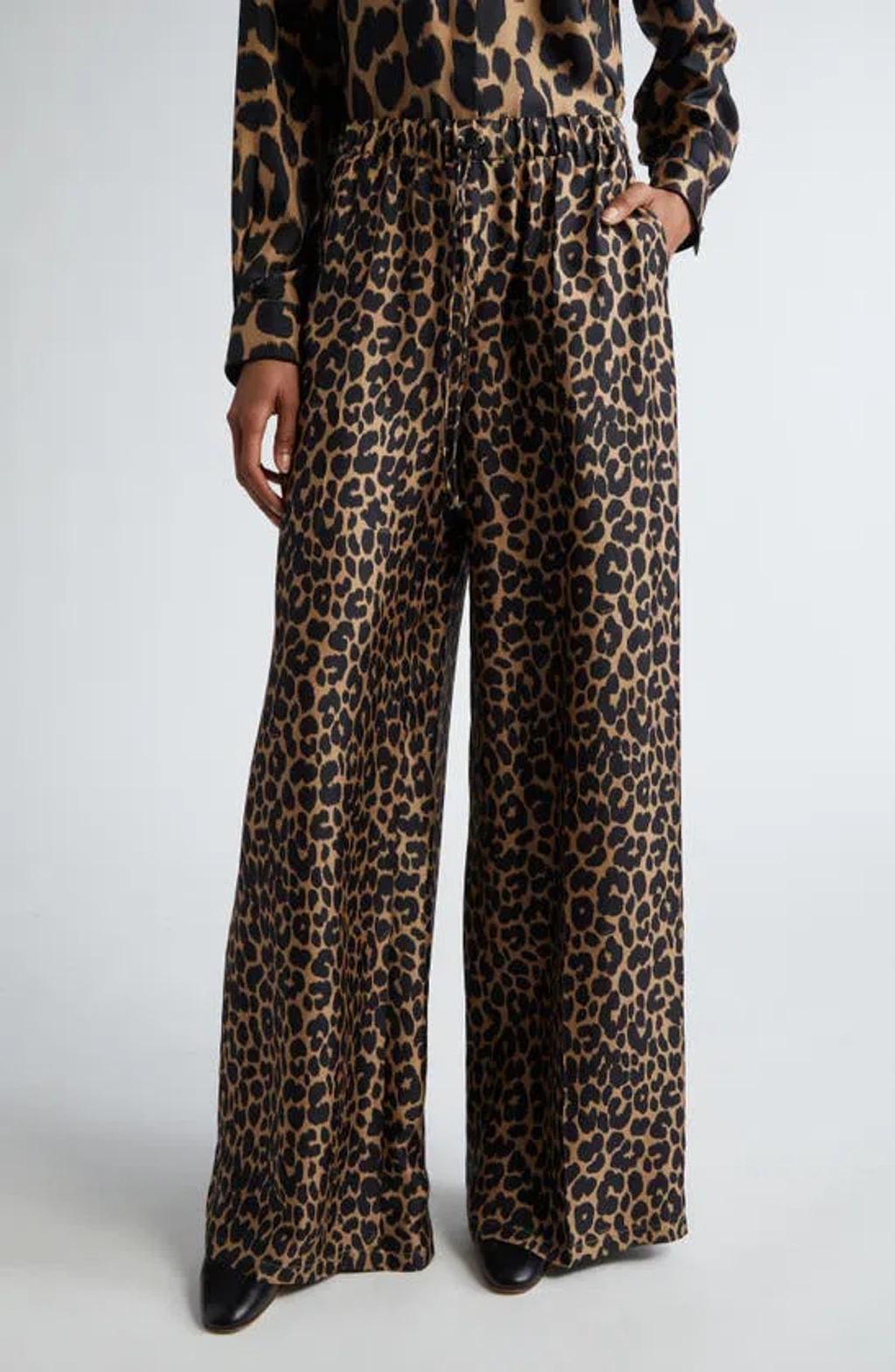 MAX MARA Ghinea Leopard Print Silk Wide Leg Pants Product Image