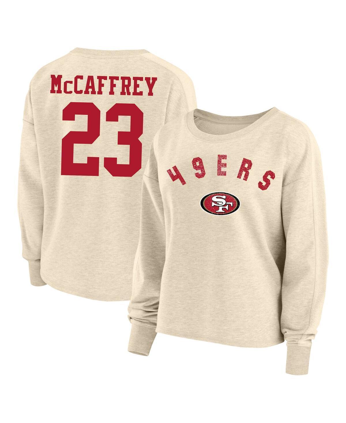 Womens Fanatics Branded Christian McCaffrey Oatmeal San Francisco 49ers Plus Size Name & Number Crew Pullover Sweatshirt Product Image