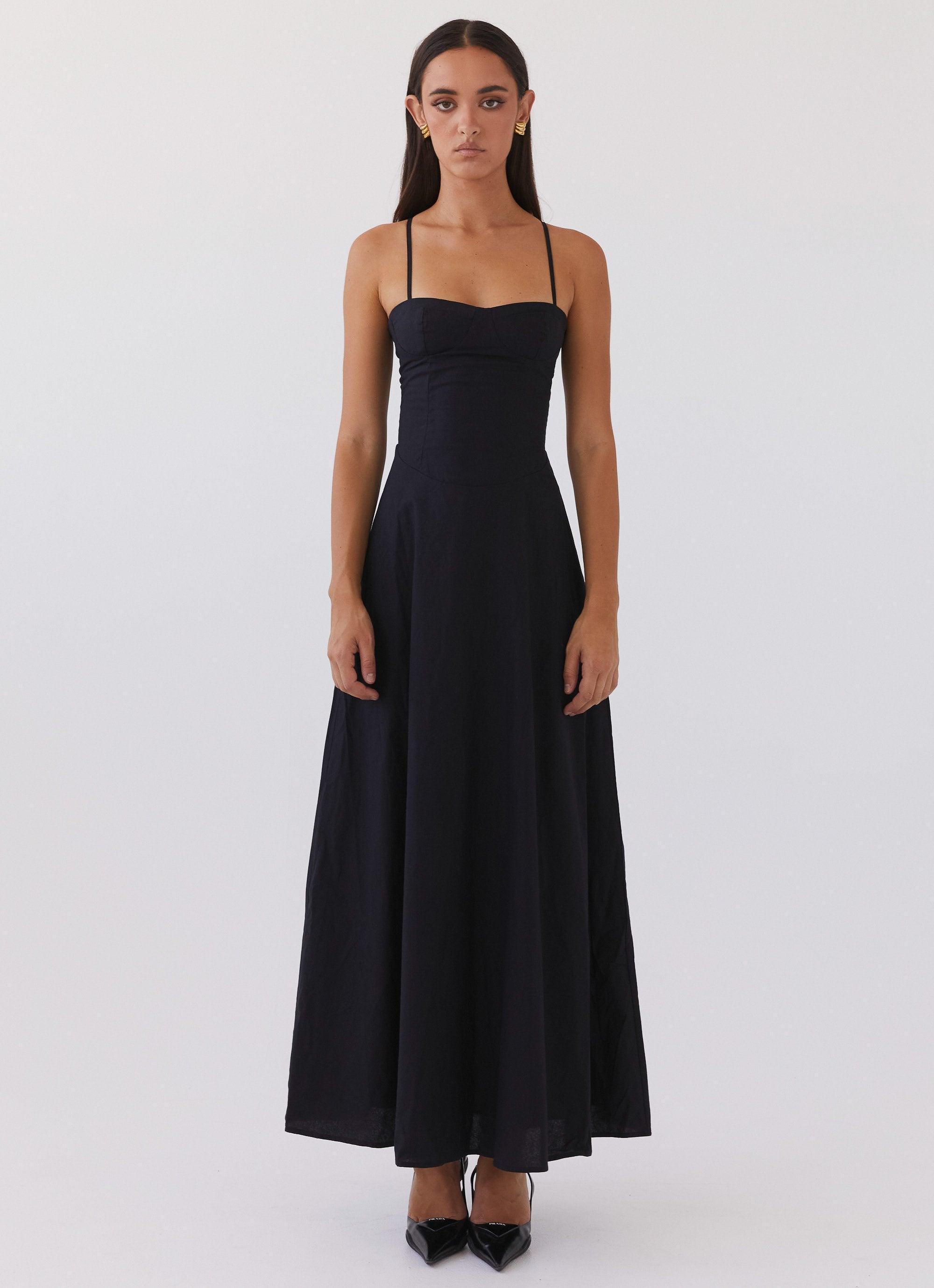 Angelina Linen Maxi Dress - Black Product Image