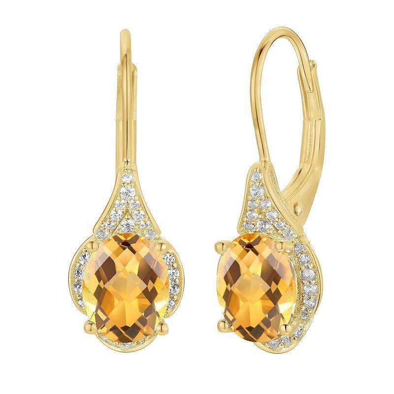 14k Gold Flash-Plated Citrine & Lab-Created White Sapphire Drop Earrings, Womens, Yellow Product Image