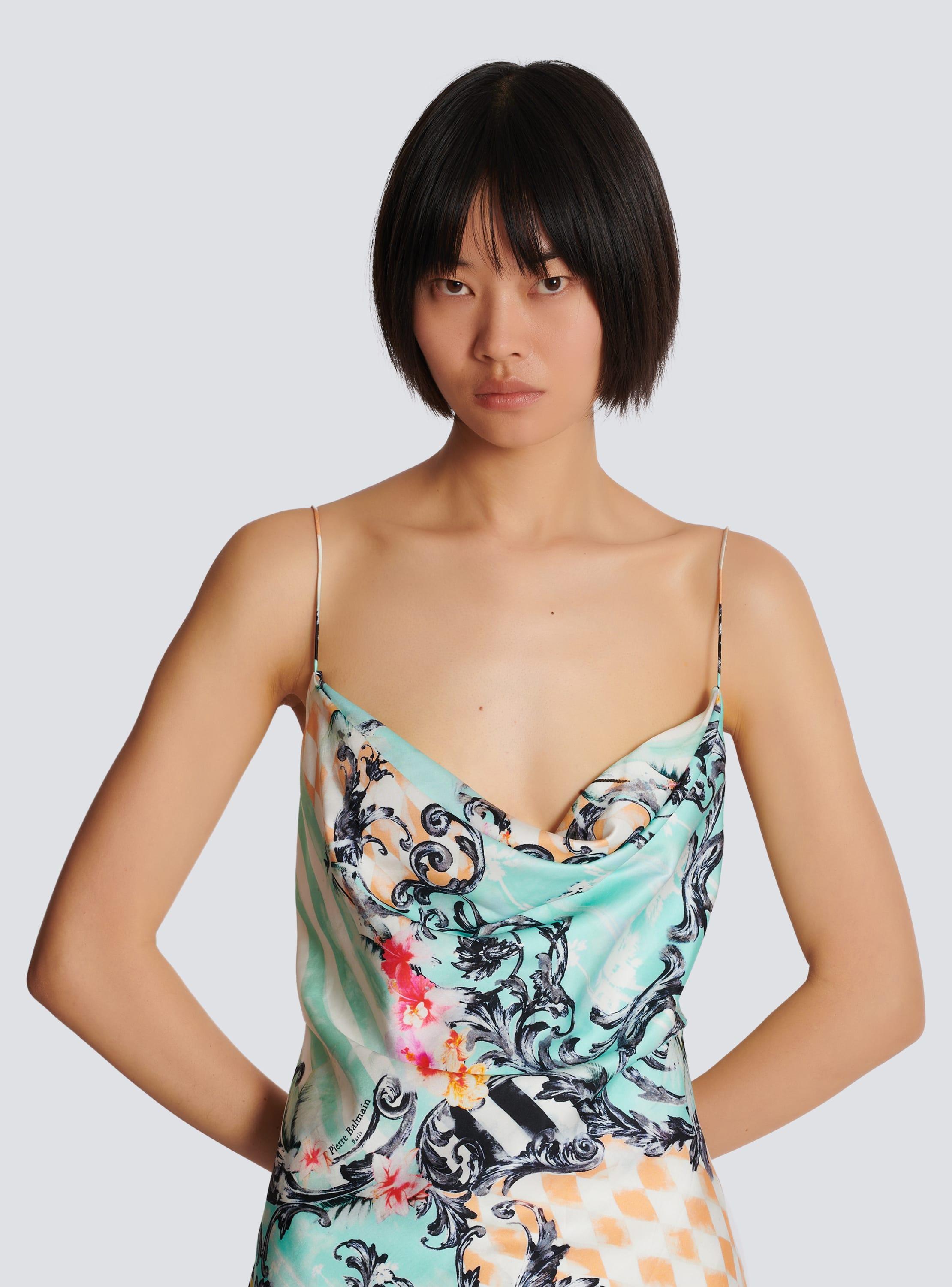 Short satin slip dress with Baroque print Product Image